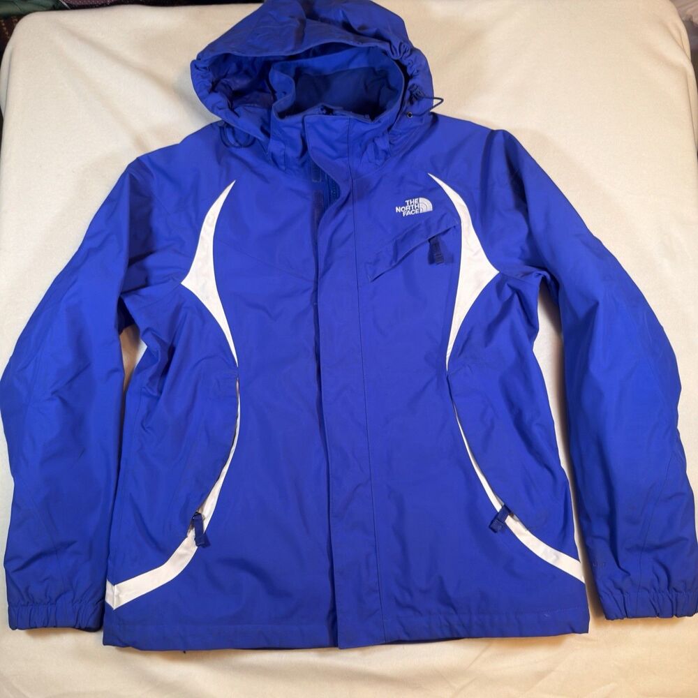 The North Face Womens Hyvent Jacket Sz M Waterproof Blue Hooded SHELL ONLY FLAW